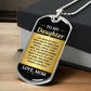 To My Daughter Necklace from Mom – video showing the dog tag message, silver and gold options, and how it looks worn