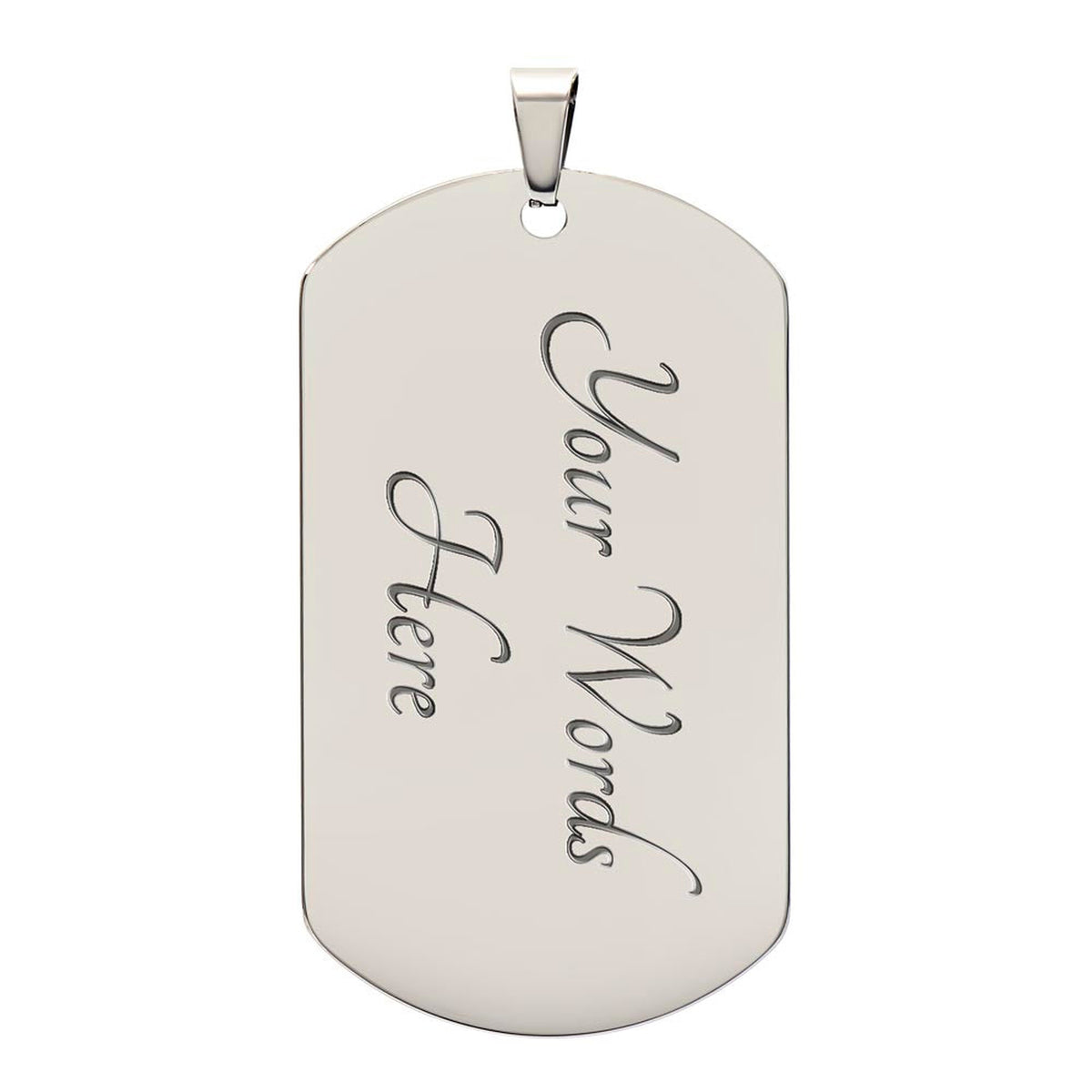 Blank silver back of the To My Granddaughter tag showing the engraving area