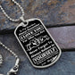 To My Grandson, From Grandpa Dog Tag – silver dog tag necklace on slate with military ball chain