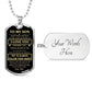 Front of the silver To My Son tag beside an engravable back reading Your Words Here