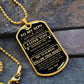 Gold-finish To My Son dog tag necklace on slate stone