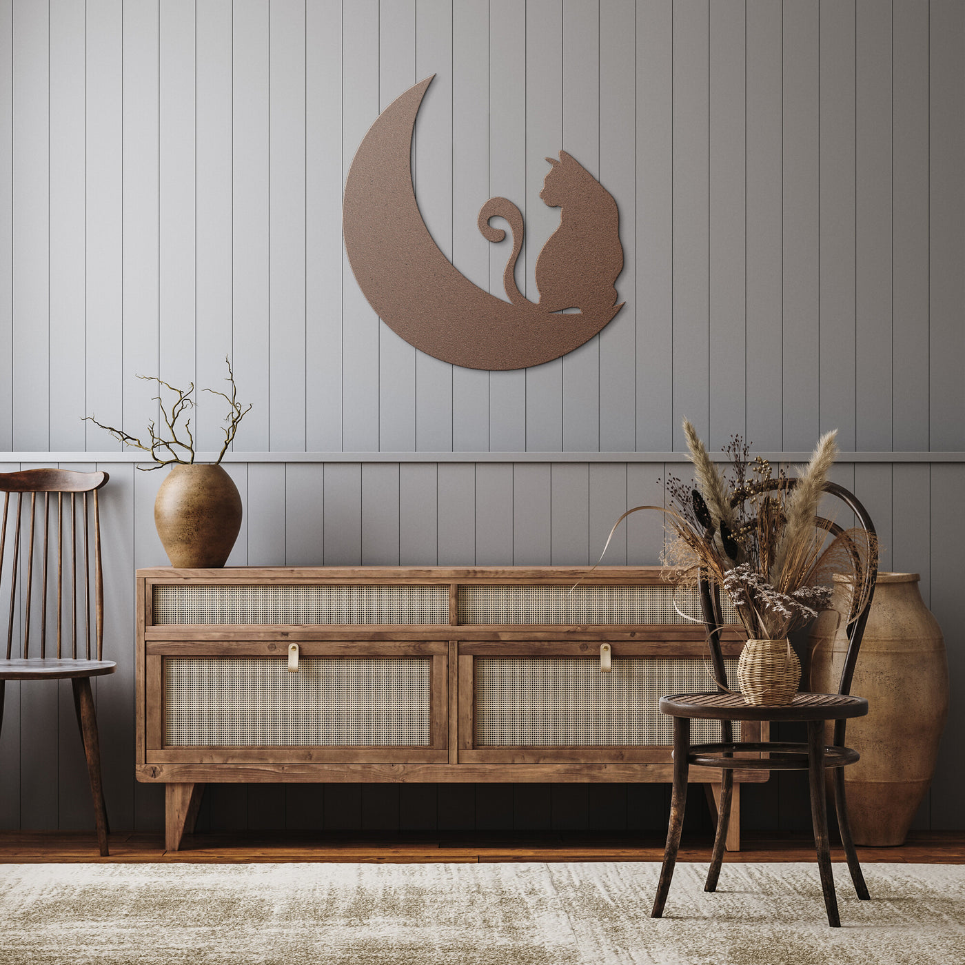 Black Cat Moon Metal Wall Art