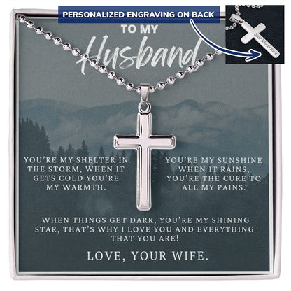 Personalized Cross for Husband, Ball Chain