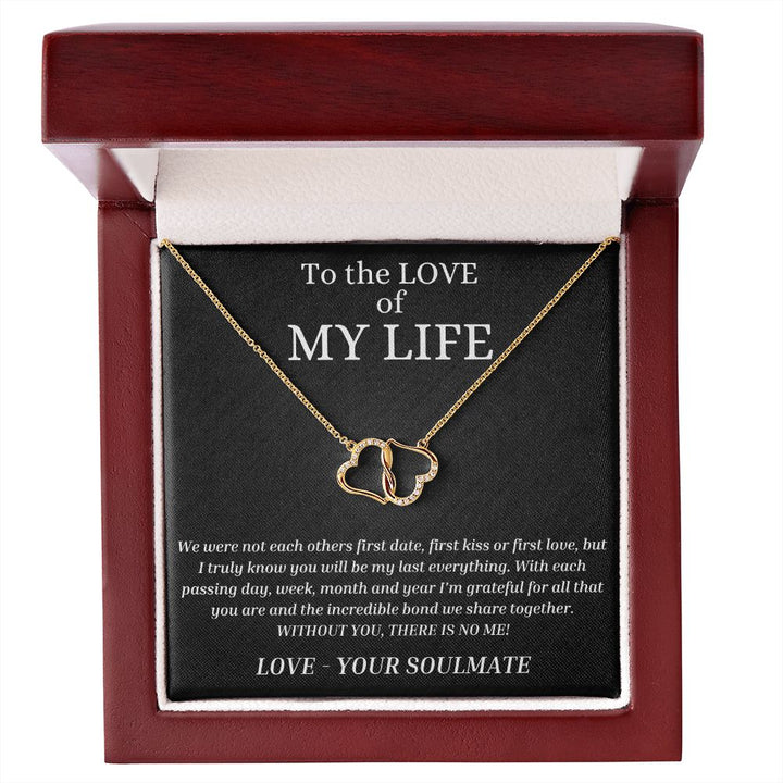To The Love of My Life 10k gold hearts necklace inside the mahogany-style luxury box