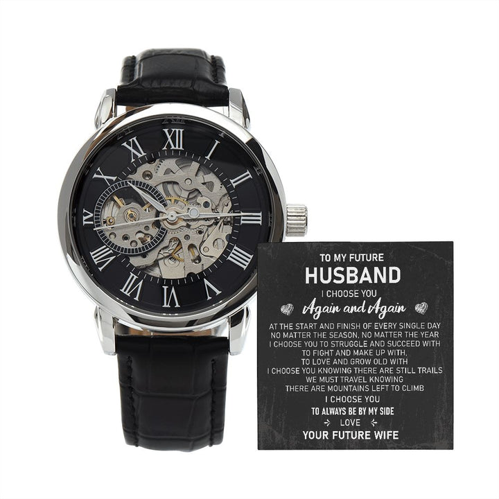 To My Future Husband openwork watch with its message card